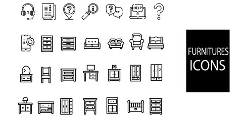 Furniture linear 28 icons collection.Vector illustration.
