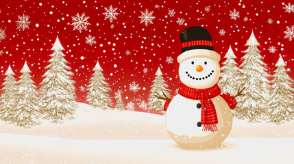 Obraz premium Playful snowman in a Christmas-themed winter forest with falling snow