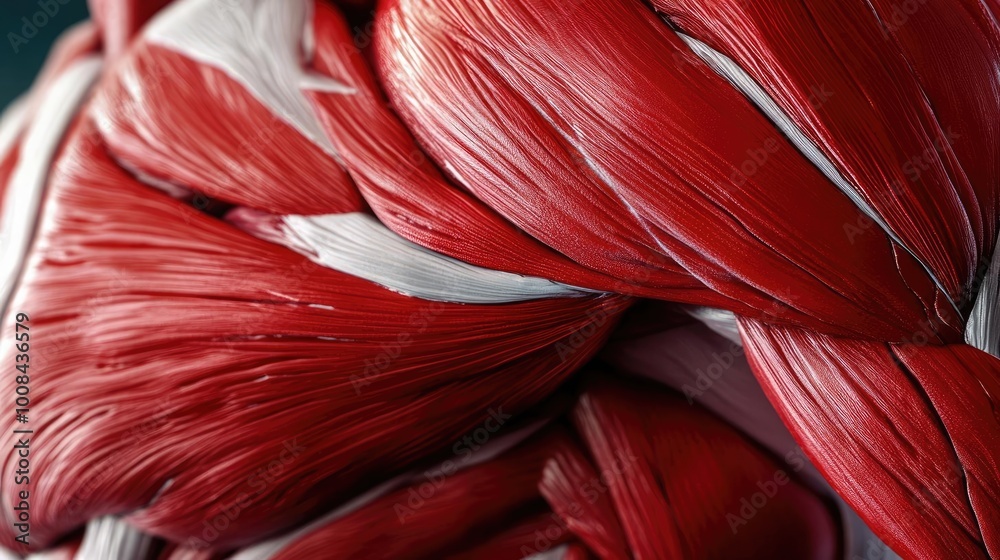 Poster close-up view of intricately detailed muscle structure showcasing red and white fibers, perfect for 
