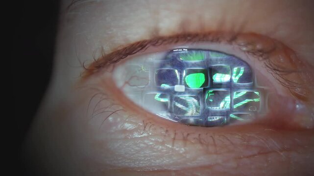 Eye health and disease concept with macro shoot of human iris with virus animation