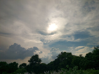 Beautiful cinematic cloudy sky with sun