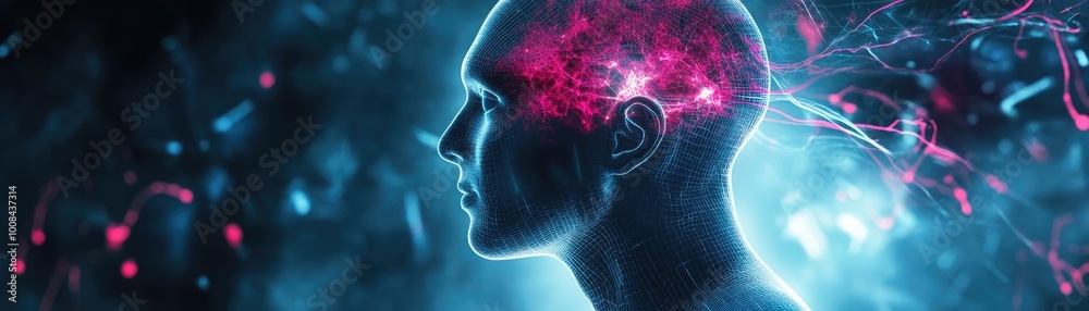 Poster a digital representation of a human brain illuminated with vibrant colors, symbolizing creativity an