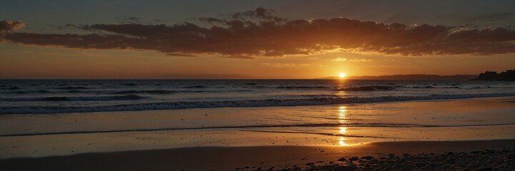 Obraz premium Beach sunset over the ocean with shimmering water reflections