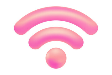 Cute 3D pink wifi icon, isolated transparent background, wireless free internet zone design element. Glowing plastic texture internet network icon for infographics, presentation