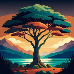 landscape with trees and mountains