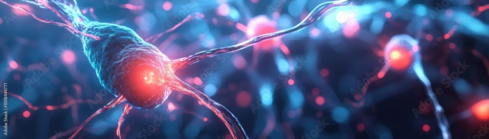 Poster A vivid depiction of neurons with glowing synapses, showcasing the complexity of neural networks in a colorful digital art style.