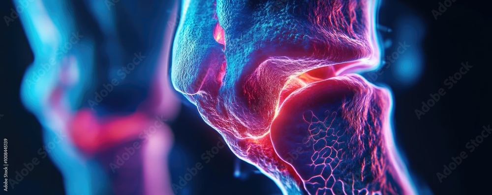 Poster Close-up view of a human joint highlighting the intricate structure and glowing elements in a futuristic design.