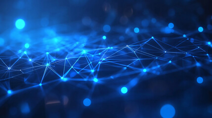 Obraz premium Blue digital network connections with glowing dots in an abstract design representing technology and data flow