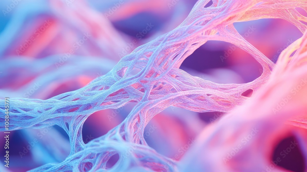 Poster Abstract close-up of colorful fibers intertwining, creating a mesmerizing effect. Perfect for scientific or artistic themes.