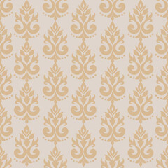Damask seamless pattern with elements, Cream and  brown, design for textile, fabric. bedding, wall paper, decoration, interior, vector illustration