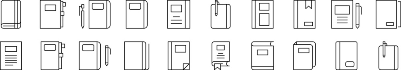 Notebook, Book for Notes Simple Isolated Line Icons Collection. Editable Stroke. Suitable for Web Sites, Books, Cards, Apps
