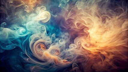 Abstract Swirling Smoke in Vivid Hues of Blue, Orange, and White