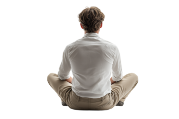 Man Sitting in Meditation Pose - Back View