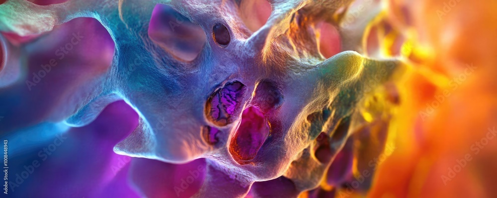 Poster Vibrant and colorful abstract representation of microscopic structures, showcasing intricate patterns and unique textures.