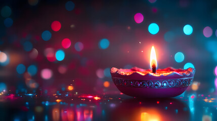 Modern Diwali social media banner design featuring vibrant gradients and a stylized diya in bold text celebrating the festival of lights with HAPPY DIWALI