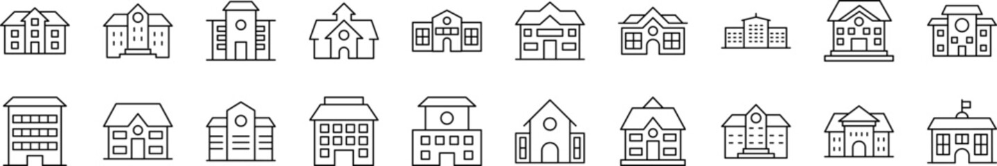 Building Outline Simple Linear Image Collection. Editable Stroke. Suitable for Web Sites, Books, Cards, Apps