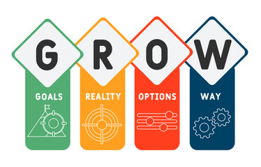 GROW - Goals, Reality, Options and Way acronym. business concept background. vector illustration concept with keywords and icons. lettering illustration with icons for web banner, flyer, landing pag