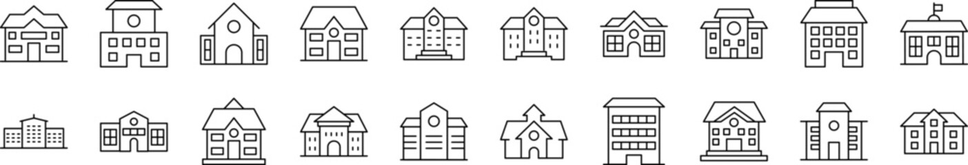 Building Pack of Thin Icons. Editable Stroke. Suitable for Web Sites, Books, Cards, Apps