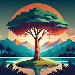 landscape with trees and mountains