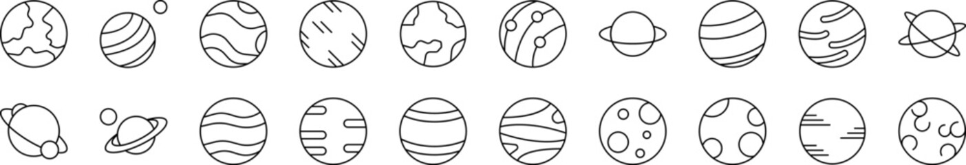 Planets and Celestial Bodies Related Icon Set. Editable Stroke. Suitable for Web Sites, Books, Cards, Apps