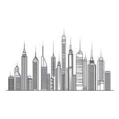 Obraz premium Black and white skyline illustration featuring colorful tall buildings transparent background