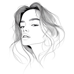 Fototapeta premium Stylish female portrait with colorful hair art graphic design transparent background