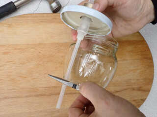 Step by step. A soap container made from a mason jar. Step 8 from 10.