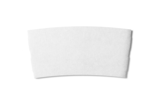Top view of blank corrugated cardboard coffee cup sleeve isolated on transparent background. High resolution.