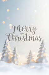Merry christmas greeting  card in light colors  with christmas tree, gray blue tint