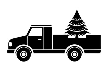 truck with christmas tree silhouette