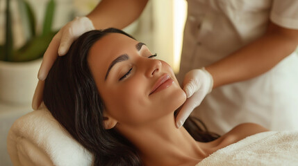 Woman Enjoying Relaxing Head Massage at Spa