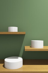 Illustration of 3d render of design minimal pedestal product on green background. Set 18