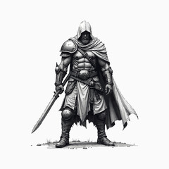 Fantasy Warrior vector artwork.  Medieval Knight With Sword. ancient fighter