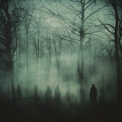 Obraz premium Ghostly Figures in the Haunted Woods
