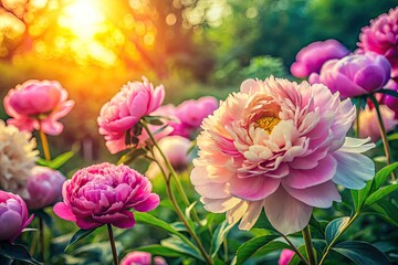 Fototapeta premium Delicate Watercolor Peony Flowers in Soft Pastel Shades for Elegant Floral Design and Decor