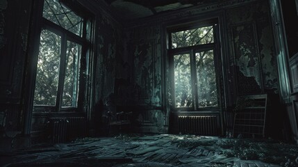 Abandoned Building with Chilling Red Lights