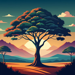 landscape with tree and sunset