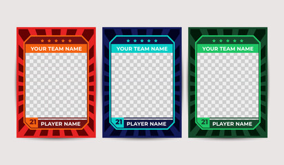 Set of trading frames for game sports card template. Blank frames for team and player names with colorful backgrounds. Vector design © Janicom AN