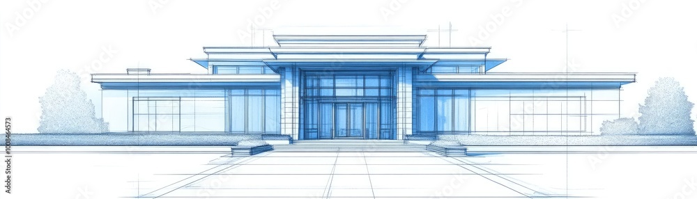 Poster an architectural blueprint of a modern building showcasing sleek lines and a contemporary design wit