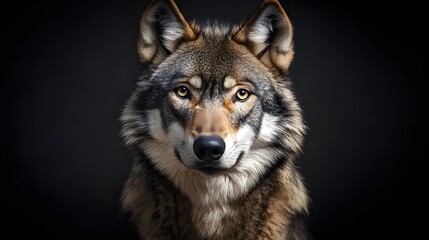 Obraz premium Portrait of a wolf, looking at the camera, against a black background