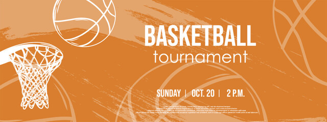 Sport event background with basketball hoop and ball. Basketball tournament. grunge textured background and graphic illustration © Julisart