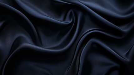 Fototapeta premium Black delicate silk fabric, combining deep indigo with soft black, with a smooth velvet texture, conveying the quiet elegance of night time, hyperrealistic 4K photo.
