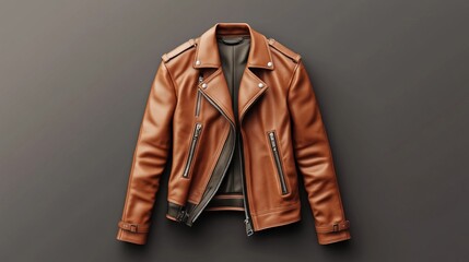 Mockup of leather jacket, outerwear made of natural brown leather.