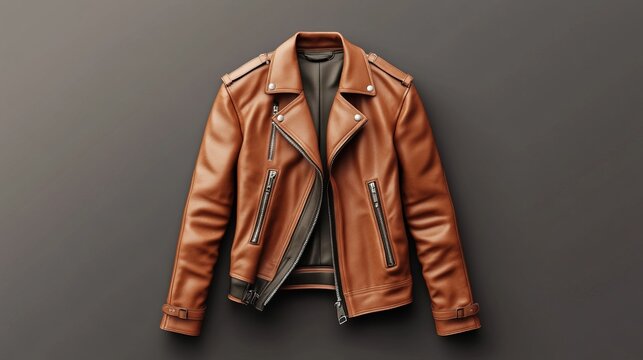 Mockup of leather jacket, outerwear made of natural brown leather.