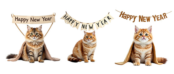 Adorable Cats Celebrating New Year with Festive Banners