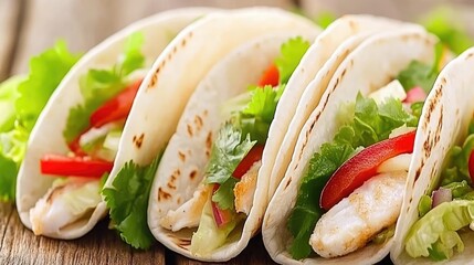 A juicy fish taco filled with colorful ingredients, garnished with fresh cilantro, set on a rustic table