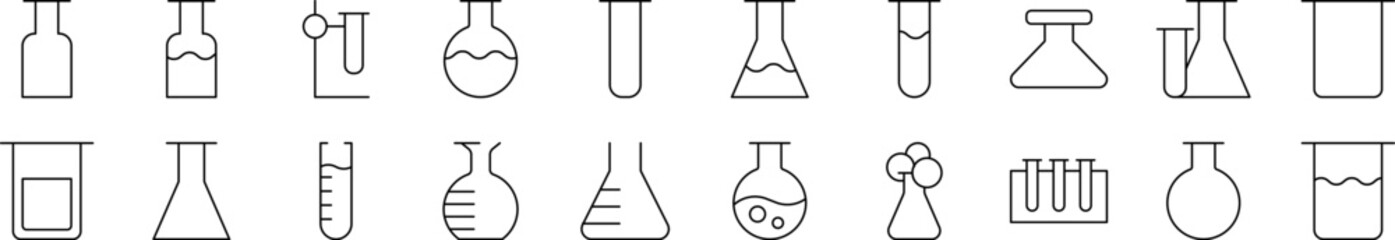 Laboratory Bulbs Outline Simple Linear Image Collection. Editable Stroke. Suitable for Web Sites, Books, Cards, Apps