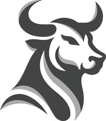 A simple bull silhouette logo in black and gray
