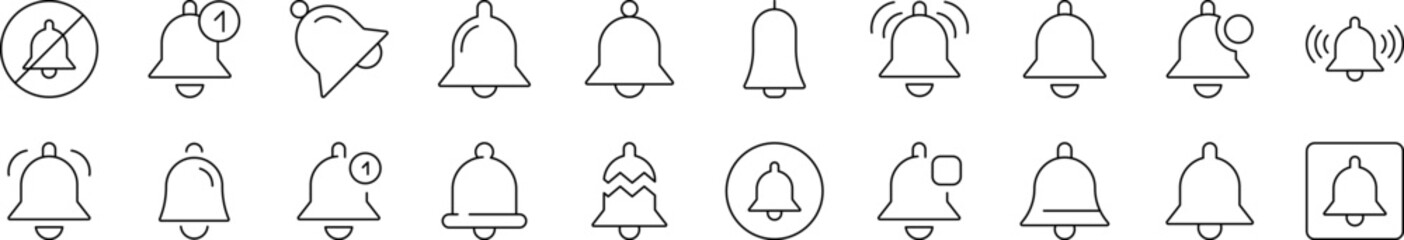 Bell as Ring and Notification Thin Icons Collection. Editable Stroke. Suitable for Web Sites, Books, Cards, Apps