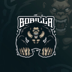 Gorilla mascot logo design with modern illustration concept style for badge, emblem and t shirt printing. Angry gorilla illustration for sport and esport team.